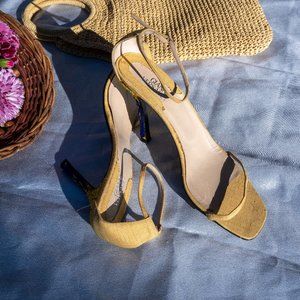 Versace butter yellow beaded heels.